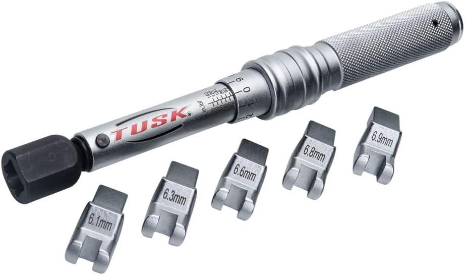 TUSK Spoke Torque Wrench Kit  Adjustable 30150inlb Torque Wrench + 5 DropForged Heads (6.16.9mm) in Case  Calibrated 2% for Motorcycle & Bicycle Spoke Tension