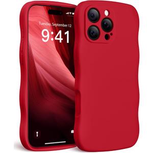Magnetic for iPhone 16 Pro Case, [Full Camera Protection][Compatible with MagSafe] Cute Wave Frame Silicone Shockproof Protective Phone Case for iPhone 16 Pro 6.3", Red