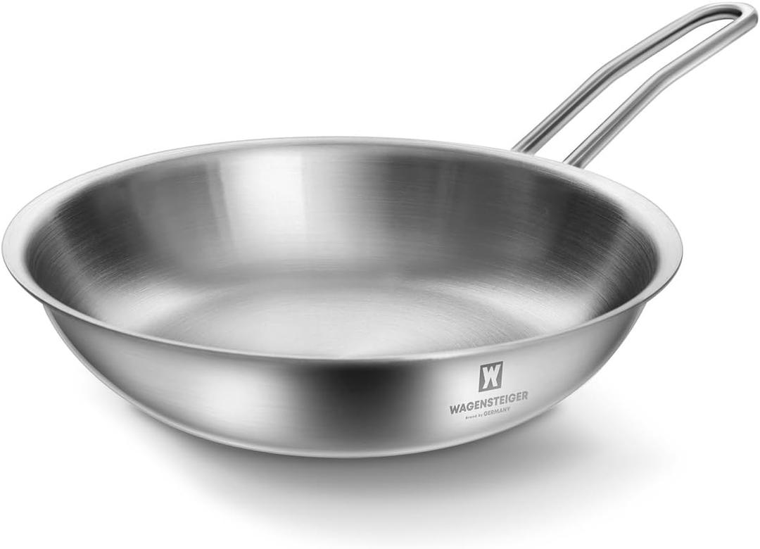 8.7inch Diameter 3-Ply Stainless Steel Construction with Aluminum Core, Great for Outdoor Cooking, All Cooktops Compatible, Simple & Minimalist Design, Exllent Heat Retention