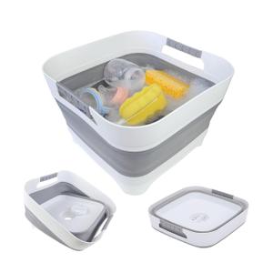2.6 Gal(10L) Collapsible Wash Basin for Baby Bottles, Gray Space-Saving Collapsible Dish Basin with Drain Plug for bottle washing, Collapsible Bucket for RV Kitchen Essentials
