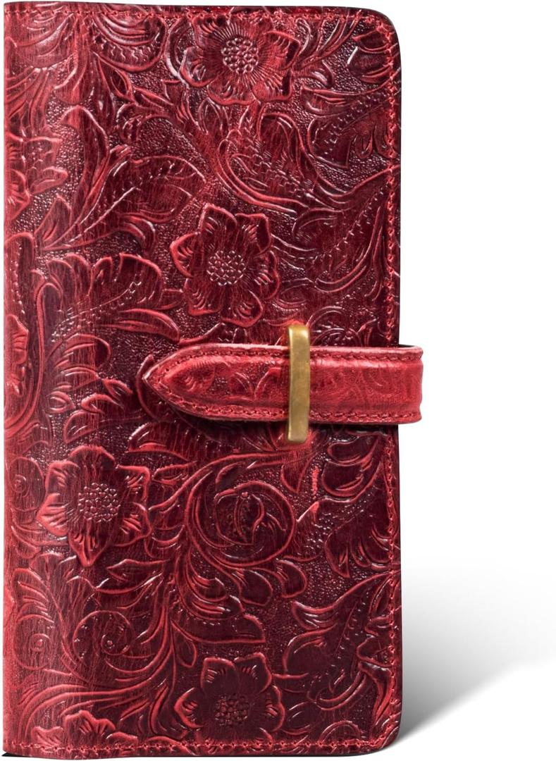 Dual Phone Holster, Genuine Leather Shock-Proof Wallet,Flip Folio Cover with Card Slot, Universal Phone Bag/HandbagRFID Blocking Safe and Durable for Applicable to Mobile Phones 6.8 in. Red