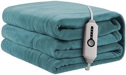 Electric Heated Throw 50"x60" Size with Handheld Controller, 4 Temperature Settings & 3 Hour Auto Coral Fleece Shut-Off-Machine Washable-Teal