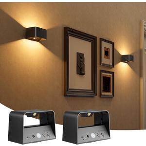 NIORSUN Motion Sensor Wall Light, 5000mAh Battery Operated Wall Sconce with Remote, 3CCT Dimmable Rechargeable Wall Lights,Wireless Sconces for Living Room Bedroom Hallway (2 Pack, Black)