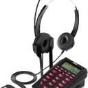 AGPtEK Upgraded Call Center Phone, Corded Telephone with Binaural Headset & Dialpad for House Call Center Office - Noise Cancellation