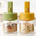 Glass Seasoning Jars (2pcs) with Retractable Spoon and Lid for Spice, Sugar, Salt & Pepper, Kitchen Counter Food Storage, Condiment Pots 9.3oz/275 ml (Yellow and Green)