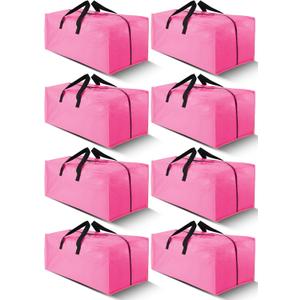 Cosy Family 8 Pack Heavy Duty Extra Large Moving Bags with Backpack Straps - Strong Handles & Zippers, Storage Totes For Space Saving, Fold Flat, Alternative to Moving Box (40 gal, Pink)
