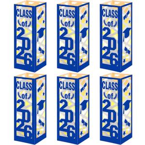 Tellingyou 6 Pcs Graduation Table Centerpieces Boxes Class of 2026 Graduation Lantern with LED Light Congrats Grad School College Photo Props for Party Table Decor(7.87 * 2.8inch,Blue)