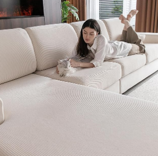 Sectional Couch Covers, Wear Resistant Stretch Sofa Covers Washable Soft Couch Cushion Covers Anti Slip Furniture Protector Sofa Slipcovers for Pets(3 Pieces 2 Seaters+1 Chaise, Ivory)