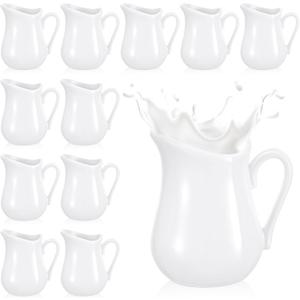 Nuanchu 12 Pcs 4.5 oz Small Creamer Milk Pitcher, Classic White Porcelain Creamer with Handle, Ceramic Maple Syrup Dispenser, Coffee Dairy Container for Milk Sauce Salad, Microwave