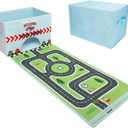 Toy Cars Garage Box - 2 in 1 Toy Storage Car Toys Storage Box with Speed Roads (Not Included Cars)-Sky Blue