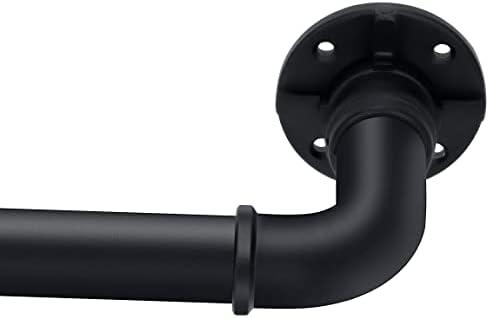 Industrial Curtain Rod Set with Brackets - 1" Black Rustic Rod for Windows 36-72" Outdoor Hanging