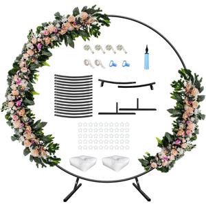 7 Ft Round Wedding Arch Stand with Metal Base for Flower Balloon Decoration, Circle Backdrop Stand Frame for Ceremony, Birthday Party, Baby Shower, Black