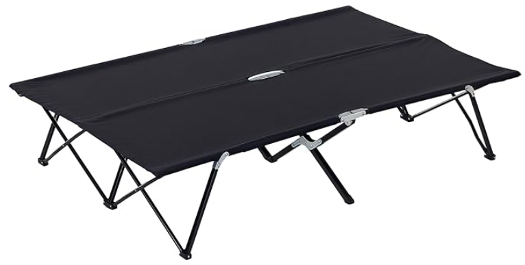 Outsunny 2 Person Folding Camping Cot for Adults, 50" Extra Wide Outdoor Portable Sleeping Cot with Carry Bag, Elevated Camping Bed, Beach Hiking, Black