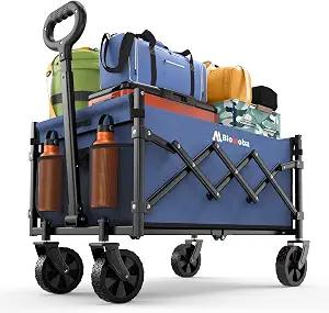 Folding Wagon Cart with Wheels, 220lbs Utility Wagon Cart, Blue