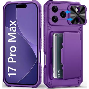 for iPhone 17 Pro Max Wallet Case with Camera Cover, Card Holder (4-5 Cards), Military Grade Protection, Heavy Duty Women Men Protective Phone Case for iPhone 17 Pro Max 6.9" 2025, Dark Purple