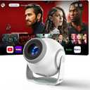 Smart Mini Projector with Android 14 OS, 1080P/4K/8K Video Decoding, WiFi 6 & Bluetooth 5.4, 270 Rotatable Stand, Auto Vertical Keystone, Portable Proyector for Bedroom & Home Entertainment(White)