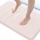 Buganda Memory Foam Bath Mat, 24" x 16", Ultra Soft and Non-Slip Bathroom Rugs, Water Absorbent and Machine Washable Bath Rug for Bathroom, Shower, and Tub, Pink