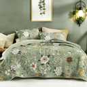 Litanika Floral Green Quilt Queen Size - 3 Pieces Sage Botanical Birds Pattern Quilt Bedding, Spring Lightweight Soft Coverlet for All Seasons (96"x90")