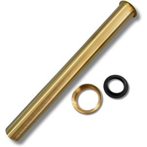 Flanged Sink Tailpiece 1-1/4 in. OD, 12 inch Brass Extension Tube for Trap with Nut and Rubber, Drain Connections (Brushed Gold)