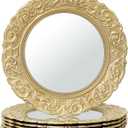 MAONAME Gold Mirror Chargers, 13" Embossed Set of 6, Plastic Round Chargers for Dinner Plates and Table Setting, Party