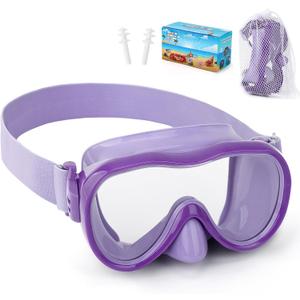 Kids Swim Goggles with Nose Cover, Anti-Leak Swim Mask with Elastic Fabric Strap, UV Protection Swimming Goggles for Kids (Purple-Purple)