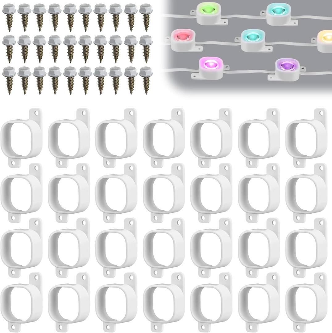 Beeveer 70 Set Light Clips Compatible with Govee Pro H706 H806 Mounting Clips with 140 Screws Compatible with Govee H706 H806 Pro Permanent Outdoor Lights Extension, Install Firmly (White)