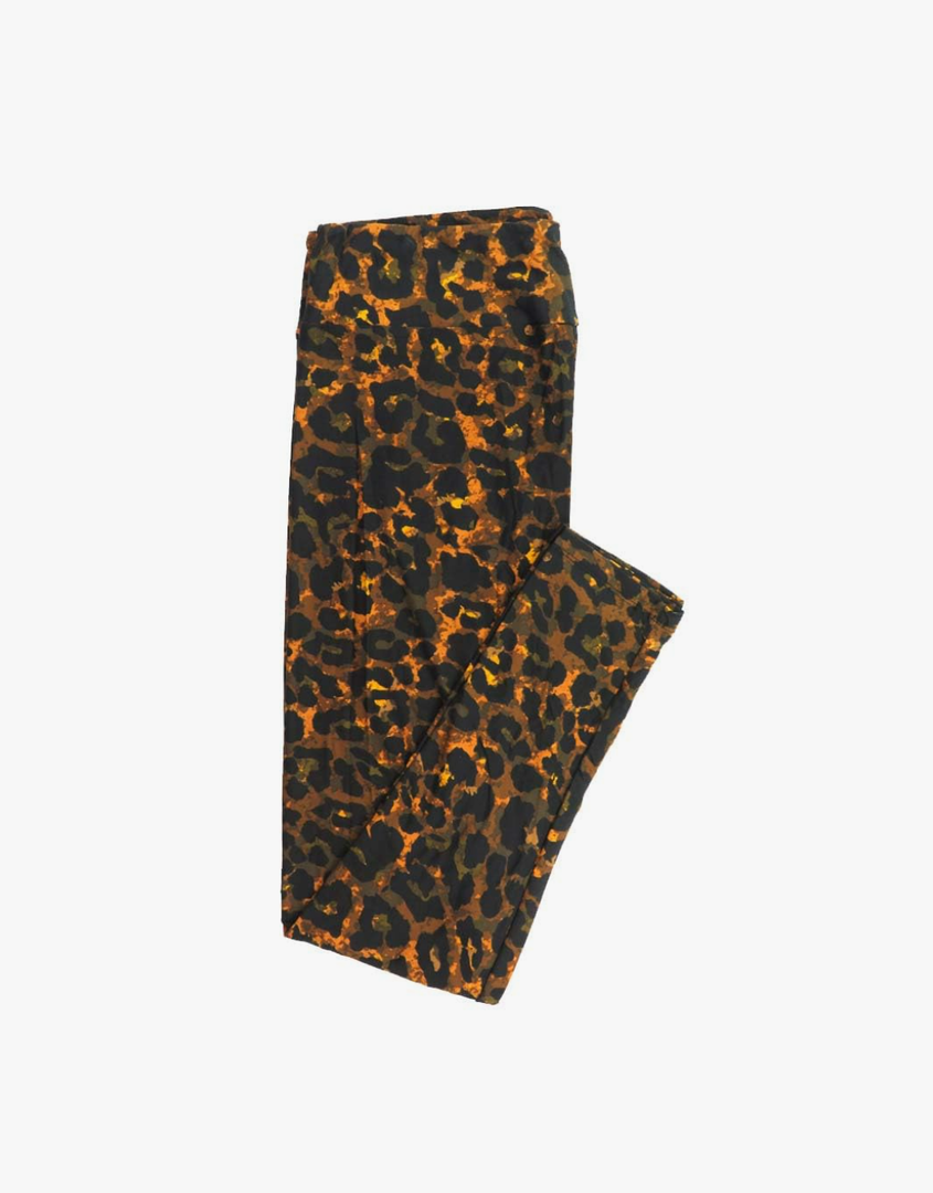 Lularoe Tall Curvy (TC fits Sizes 12-18) Leopard Animal Print Black Brown Buttery Soft Adult Leggings, Pack Of 2