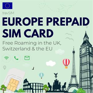 travSIM Europe SIM Card | 30 Days - 12GB Mobile Data | 4G/5G High-Speed Internet | Free Roaming in UK, Switzerland & 30+ EU Countries | Contact US 7 Days Before Travel
