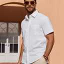 Alimens & Gentle Mens Linen Shirt Short Sleeve Casual Untucked Button Down Cotton Shirts Lightweight Beach Tops Summer (White, L)