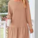 PRETTYGARDEN Womens Patchwork Sweatshirt Dress 2025 Fall Casual Long Sleeve Crewneck Pullover Cute Babydoll Mini Dresses (Nude Pink, Large)