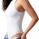 REORIA Butsmooth Womens Basic Sexy Sleeveless Racer Back Halter Neck Bodysuit Tank Tops (White, S)