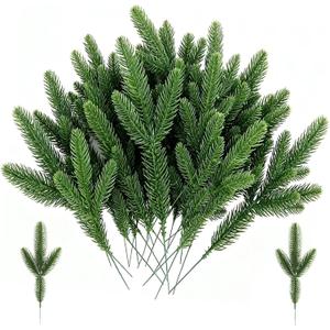 40 Pcs Green Pine Needle Branches, Artificial Christmas Plants New Year Picks Decoration for Wreath Garland Tree