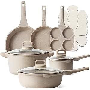 CAROTE 13pcs Pots and Pans Set Non Stick, Taupe Nonstick Cookware Set, Frying pans with lids, Kitchen Essentials Pot and Pan, Induction Cookware