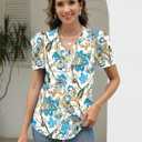 LOMON Womens Puff Short Sleeve Shirt Summer Tops V Neck Casual T Shirts Loose Fit Blouses (S)