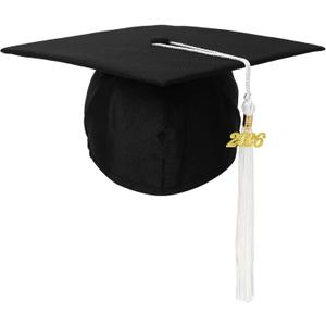 2 x Newrara Graduation Unisex Matte Adult Graduation Cap with Tassel (Black White)
