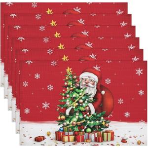 Christmas Placemats are with Classic Christmas Elements Designed, Washable Heatproof Woven Placemats Kitchen Xmas Party Winter Home Decoration Set of 6