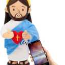 14" Jesus Plush with NFC Daily Bible Verse and Music,Stuffed Doll Plushie for Kids,Heart of Jesus Savior Toy for Religious Christening Easter Gift,Blue (Brown)