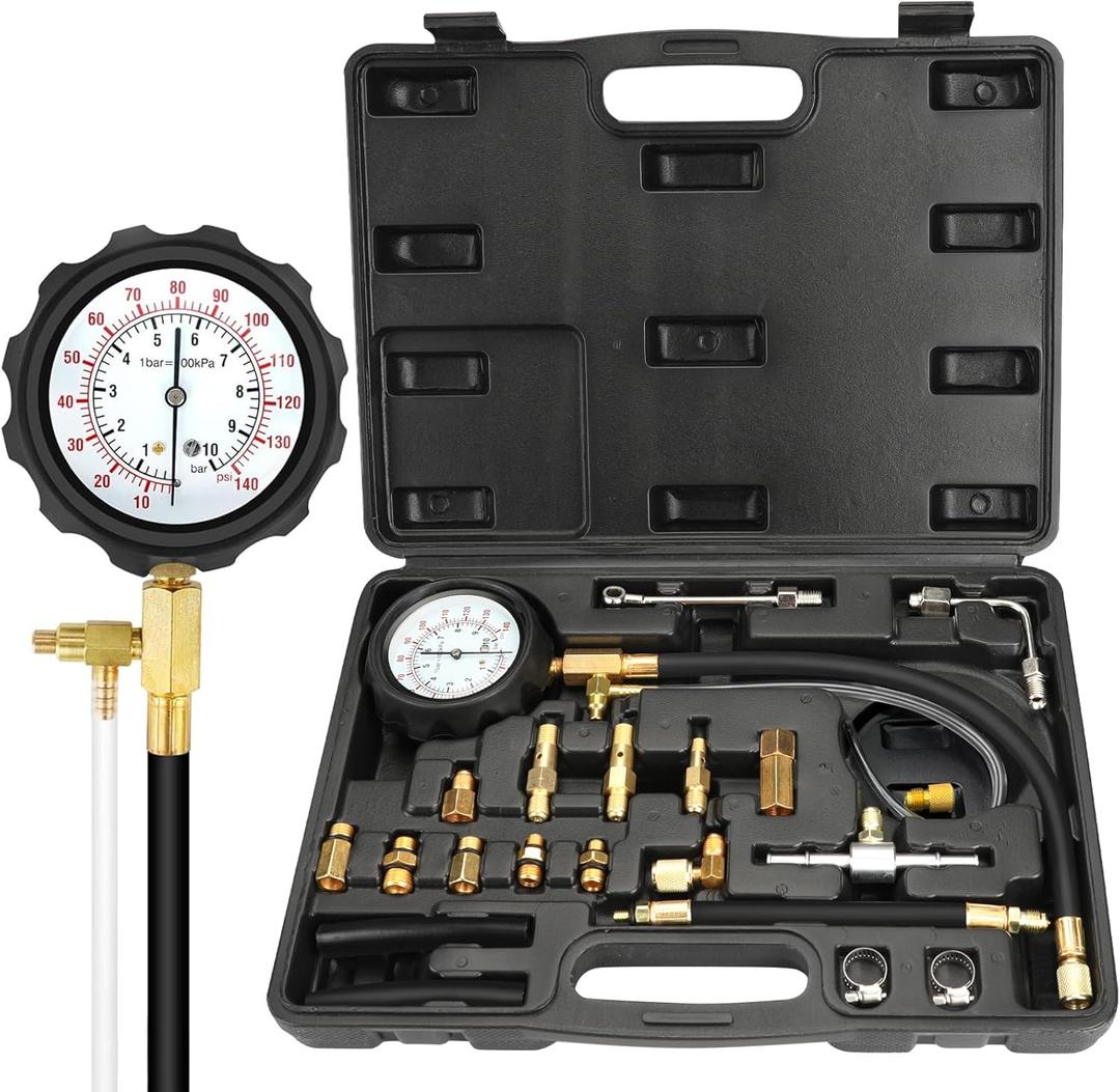 BETOOLL 0-140PSI Fuel Injector Injection Pump Pressure Tester Gauge Kit Black Case Fuel Pressure Tester Kit Car Tools (Master BK)
