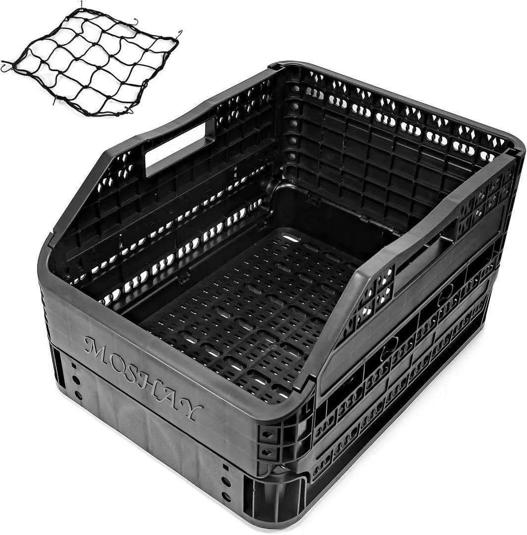 MOSHAY Bike Bicycle Foldable Rear Basket - Patented Design Easy to Install Bike Storage Rear Basket with 32L Large Capacity - Premium Quality Durable Resistant to Heat & Corrosion