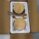 Classic Ceramic Kintsugi Style Coffee Tea Mug with Gold Inlay, Spoon and Bamboo Lid- 12 OZ, Set of 2- Large Mugs, Unique Design, Perfect Novelty Gift- Dishwasher Safe (White/Black)