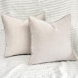 Chenille Throw Pillow Covers 18x18 Set of 2, Soft Pillow Cases Case Decorative Cushion Covers Pillowcase, Farmhouse Pillow Covers with Elegant Design for Couch, Bed, and Home Decor, Milk Tea