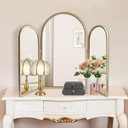 BAODANFU Trifold Vanity Mirrors 3 Way, 30 x 37in Adjustable Vanity Mirrors for Bathroom, Bedroom, Champaign Golden Arch Mirrors Wall Mounted Decoration, Braiding Hair, Makeup 360 Way