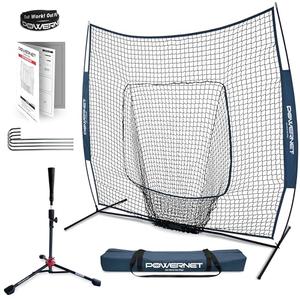 PowerNet Baseball Softball Practice Net 7x7 with Baseball Accessories for Practice Pitching, Batting & Fielding, Ball Caddy, Weighted Baseballs, Tee (Navy 7x7 Net & Tee) Royal Blue