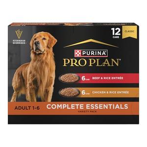 Purina Pro Plan Complete Essentials Wet Dog Food Chicken and Rice Entree and Beef and Rice Entree Variety Pack - (Pack of 12) 13 oz. Cans BBD: Jul 2027