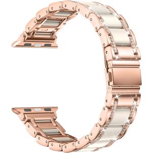 Moolia Metal Band Compatible with Apple Watch Band 44/45/46/49/42mm(Series 3/2/1) Women Rhinestones Resin Wristband Diamond Bracelet for iWatch Series 11 10 9 8 7 6 5 4 3 2 1 SE/Ultra1/2/3, Rose Gold/Starlight