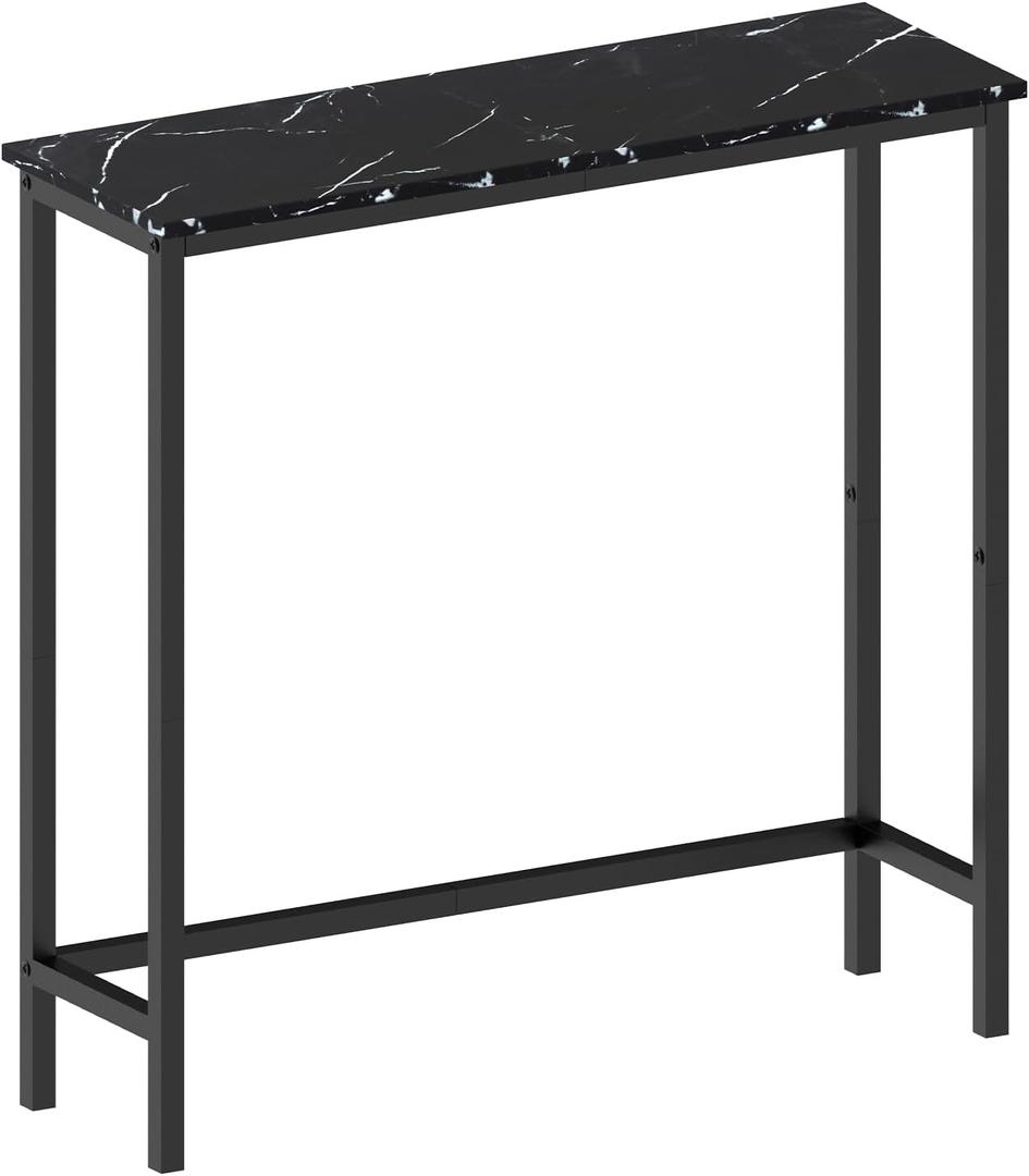 HollyHOME Narrow Sofa & Console Table, 29.5" Slim Entryway Table, Sofa Stand, Hallway Shelf, Bedroom, Living Room, Foyer, Black Marble