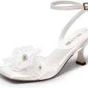 DREAM PAIRS Women's Flower Wedding Heels Cute Square Toe Slingback Low Kitten Heels Sandals with Ankle Strap (6.5)