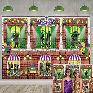 Mardi Gras Banner Backdrop 6x4FT Carnival Mask Masquerade Photography Background Castle Dress-Up Dance Party Decorations Supplies Photo Props