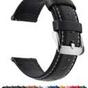 Fullmosa Watch Band, Quick Release Leather Watch Strap for Men Women, Replacement Bands Width 14mm 16mm 18mm 19mm 20mm 21mm 22mm 24mm (Black+silver buckle)