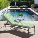 Outdoor Chaise Lounge Cushion for Patio Furniture 72 x 21 x 3 Inch, Water Resistant Patio Lounge Chair Cushion with Straps for Lawn Pool Furniture,Damask Green